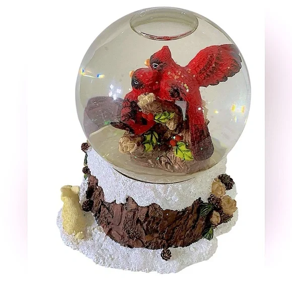 Cracker Barrel Vintage Musical Snow Globe White Christmas Song Cardinal Red Bird - Picture 10 of 16